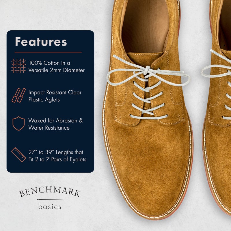 Benchmark Basics White 33" Round Waxed Cotton Shoelaces | 2mm (5/64â€) Width (33 Inches, White) - Image 2